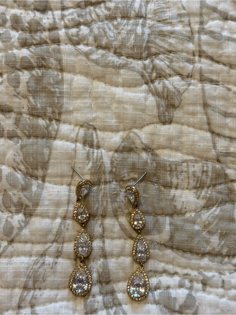 Gold Crystal Triple Teardrop Dangle Drop Earrings